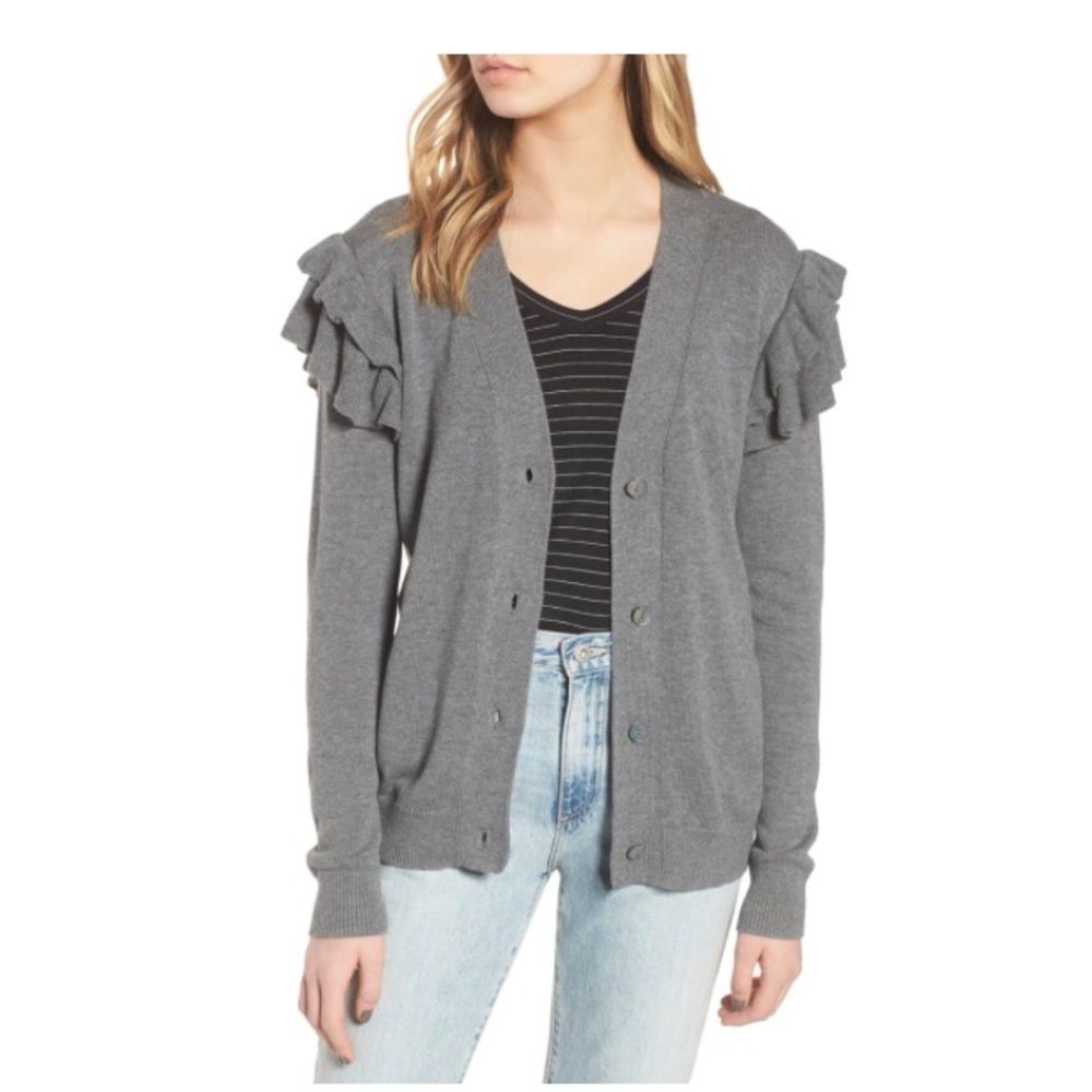 Hinge Grey Ruffled sleeve Cardigan